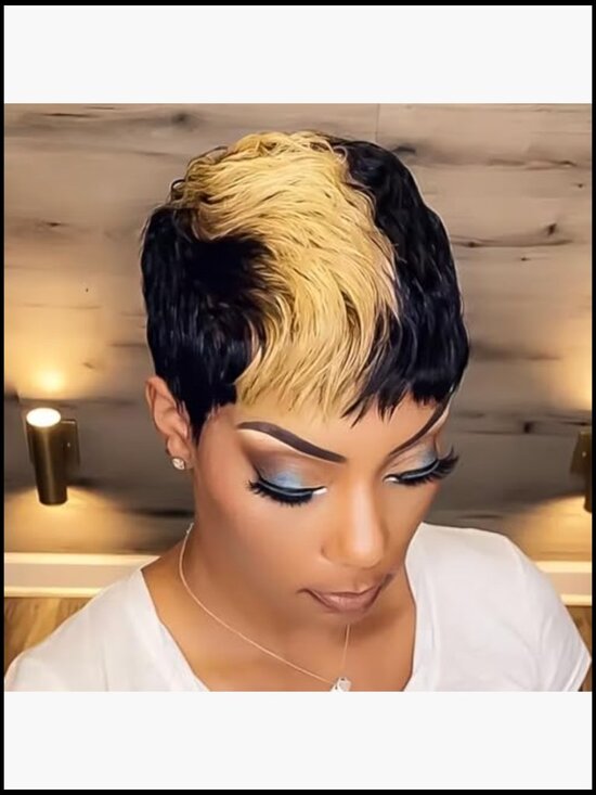 Short Pixie Cut Wig with Bangs Human Hair Layered Machine Made High Density